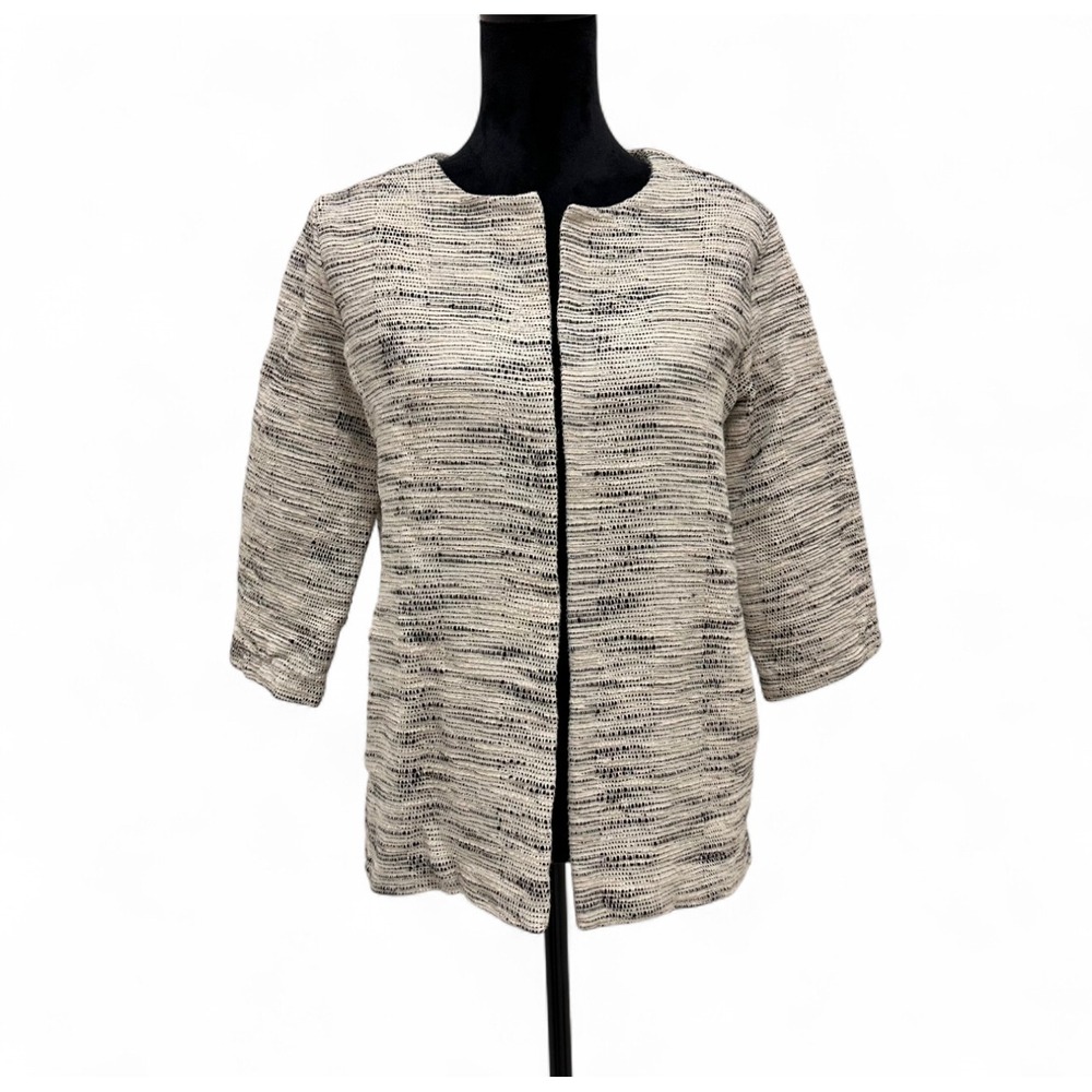 Eileen Fisher Handloomed Organic Cotton Neutral Open Jacket Blazer 3/4 Sleeve  S